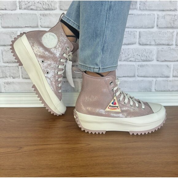 ❤️Converse Run Star Hike Hi Platform Glitter 8.5 Womens Shoes Suede Pink A11578C - Picture 2 of 12